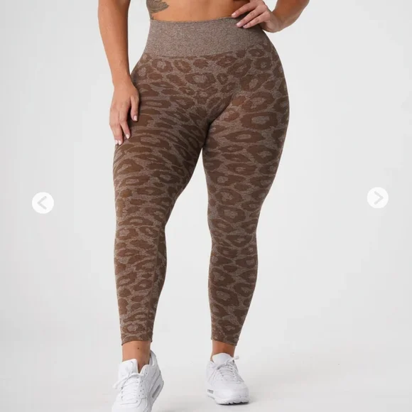 NVGTN Mocha Leopard Seamless Leggings Workout Activewear Gym - Picture 1 of 7